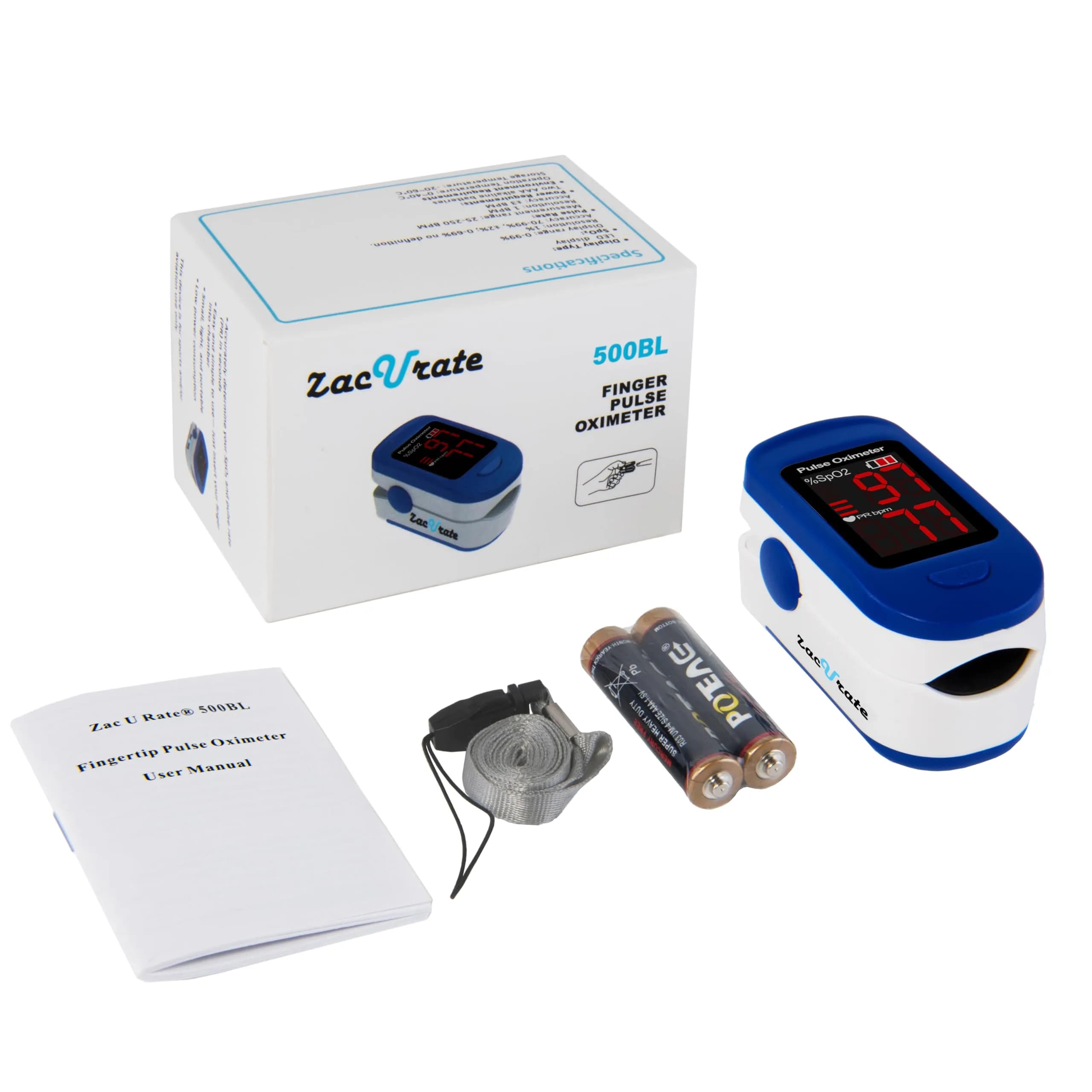 Zacurate 500BL Fingertip Pulse Oximeter Blood Oxygen Saturation Monitor with Batteries Included (Navy Blue) | FDA Approved for Sports & Aviation Use - view 6