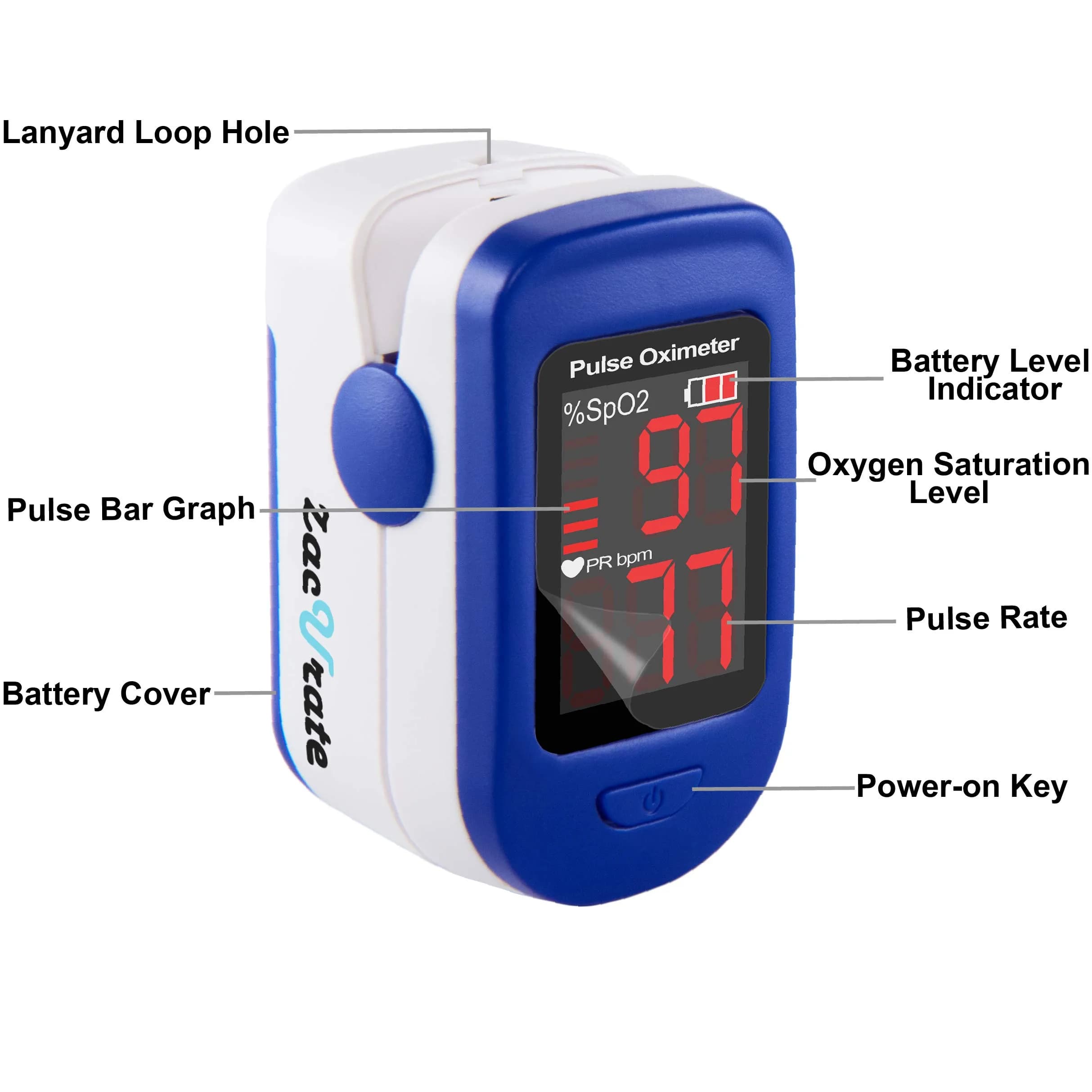 Zacurate 500BL Fingertip Pulse Oximeter Blood Oxygen Saturation Monitor with Batteries Included (Navy Blue) | FDA Approved for Sports & Aviation Use - view 2