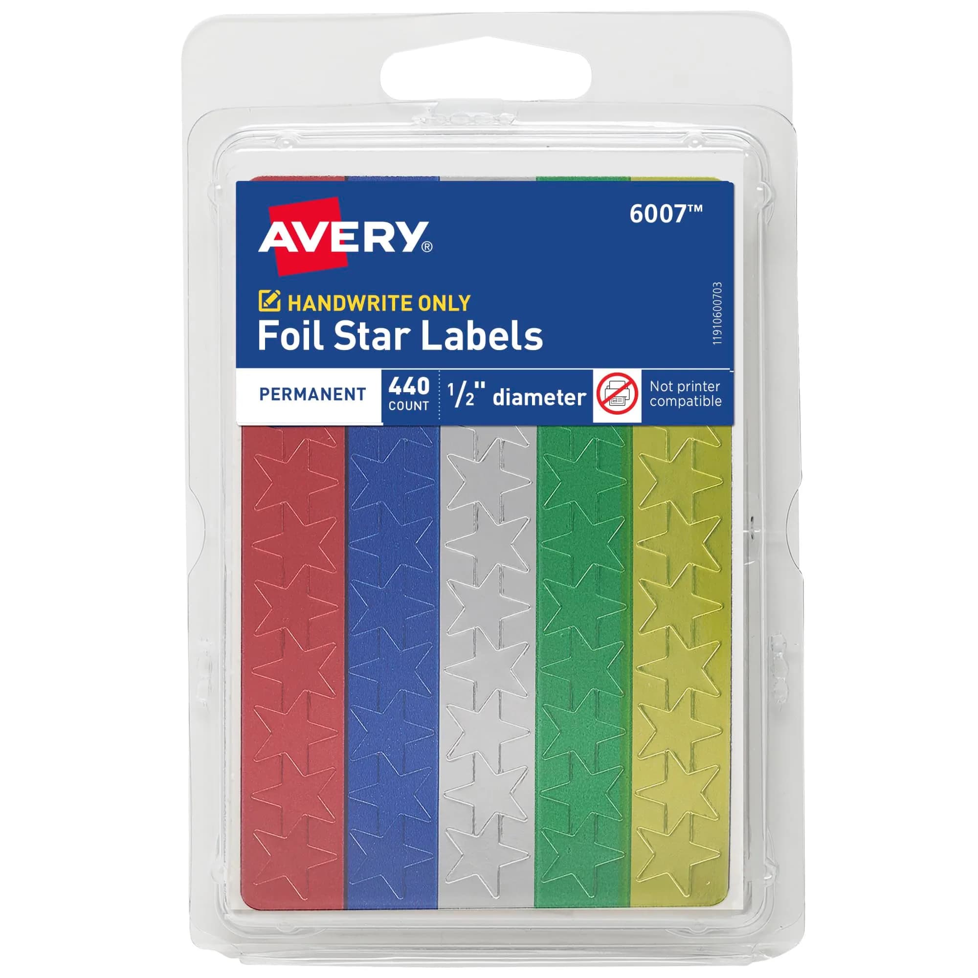 Avery Foil Star Labels 1/2" Assorted Colors | Bright Foil Stickers for Rewards & Crafts