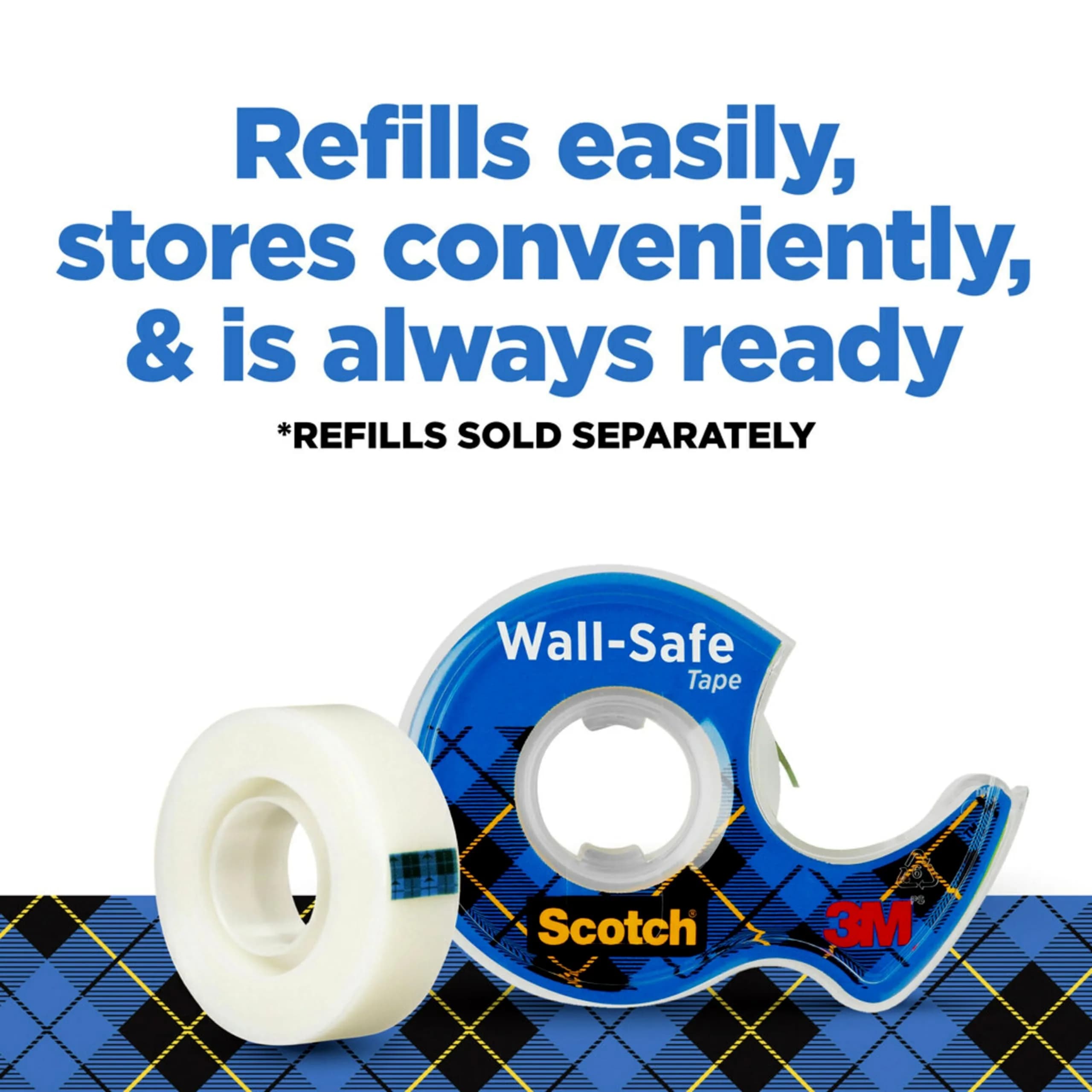 Scotch Wall-Safe Tape Dispenser with 1 Roll | Removable Tape for Photos & Art, 1.9cm x 1651cm (3/4 in x 650 in) - view 7