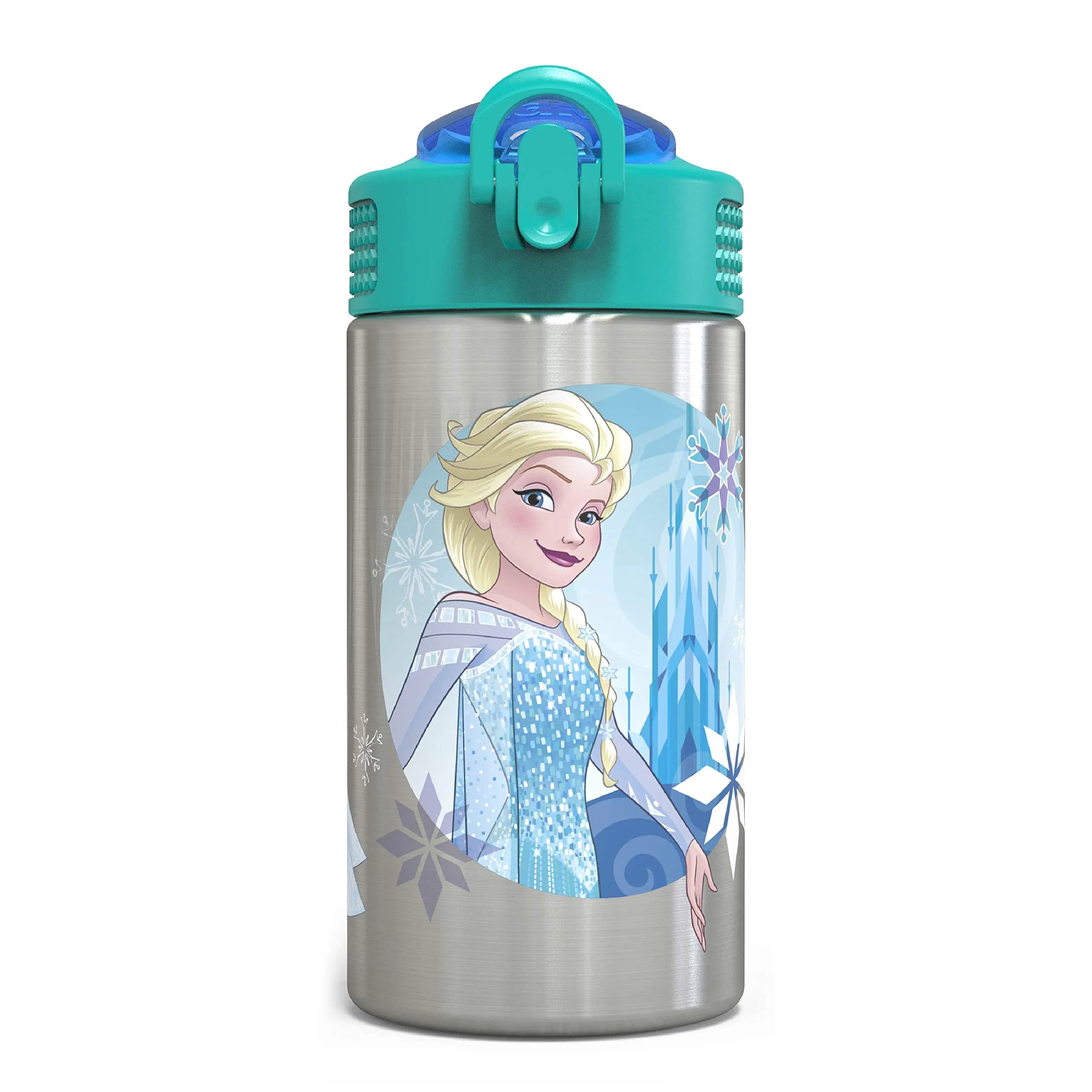 Zak Designs Frozen Stainless Steel Kids Water Bottle 444ml (15.5oz) | Leak-Proof Flip Straw for Ages 3+ — 15.5 Ounces