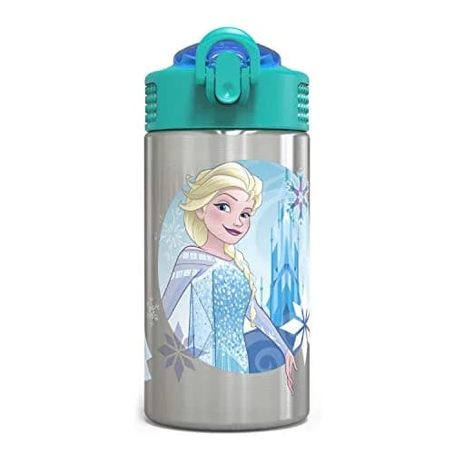 Zak Designs Frozen Stainless Steel Kids Water Bottle 444ml (15.5oz) | Leak-Proof Flip Straw for Ages 3+ thumbnail 1