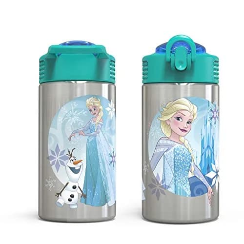 Zak Designs Frozen Stainless Steel Kids Water Bottle 444ml (15.5oz) | Leak-Proof Flip Straw for Ages 3+ thumbnail 5