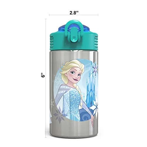 Zak Designs Frozen Stainless Steel Kids Water Bottle 444ml (15.5oz) | Leak-Proof Flip Straw for Ages 3+ thumbnail 3