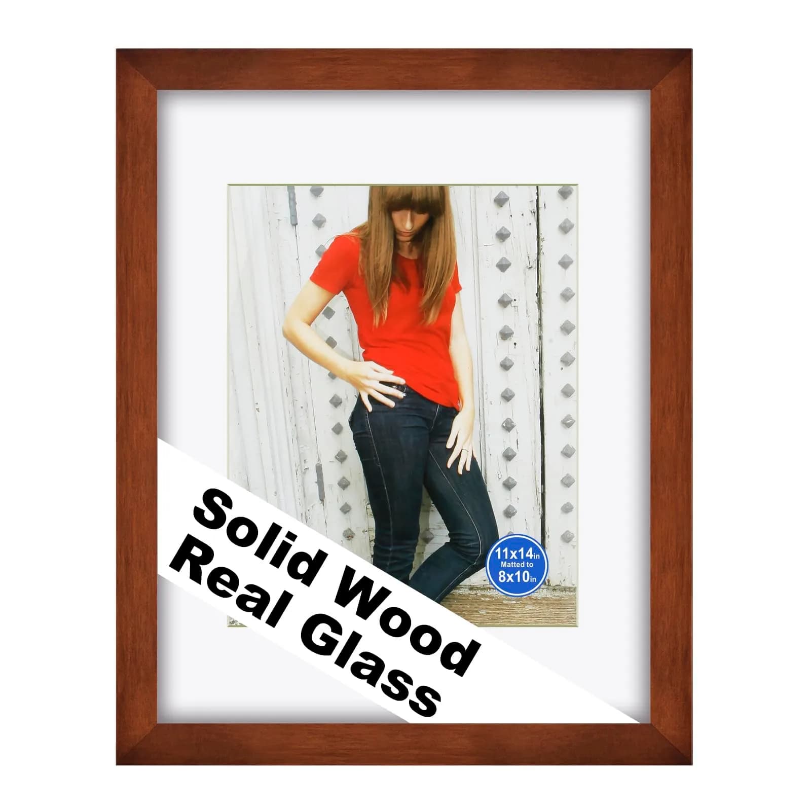 RPJC 9x12 (6x8 with Mat) Solid Wood Picture Frame Real Glass Cover Black | Classic Wall & Tabletop Display
