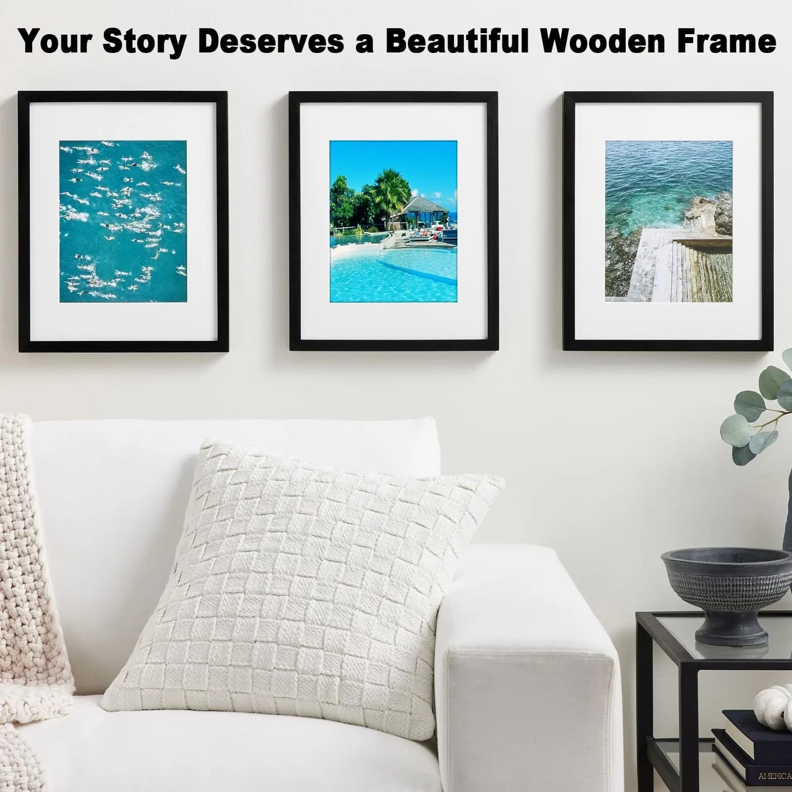 RPJC 11x14 (8x10 with Mat) Solid Wood Picture Frame Real Glass Cover Black | Wall & Tabletop Display thumbnail 4