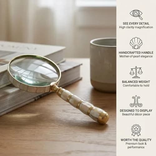 ROORKEE INSTRUMENTS Mother-of-Pearl Magnifying Glass 10x | Handmade Brass Antique Style for Reading & Inspection thumbnail 6