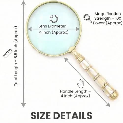 ROORKEE INSTRUMENTS Mother-of-Pearl Magnifying Glass 10x | Handmade Brass Antique Style for Reading & Inspection thumbnail 9