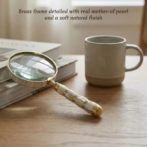 ROORKEE INSTRUMENTS Mother-of-Pearl Magnifying Glass 10x | Handmade Brass Antique Style for Reading & Inspection thumbnail 2
