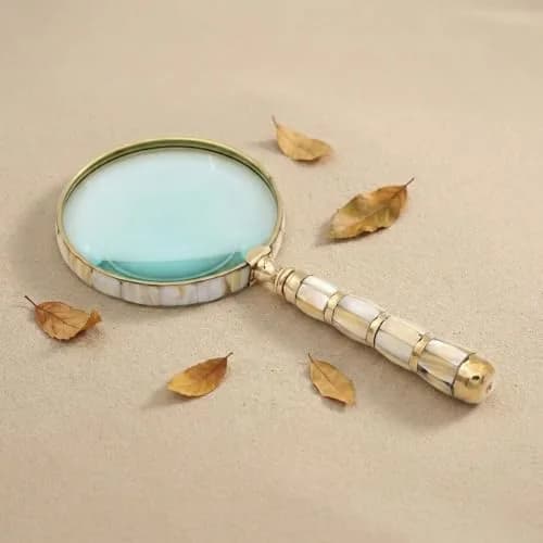 ROORKEE INSTRUMENTS Mother-of-Pearl Magnifying Glass 10x | Handmade Brass Antique Style for Reading & Inspection thumbnail 3