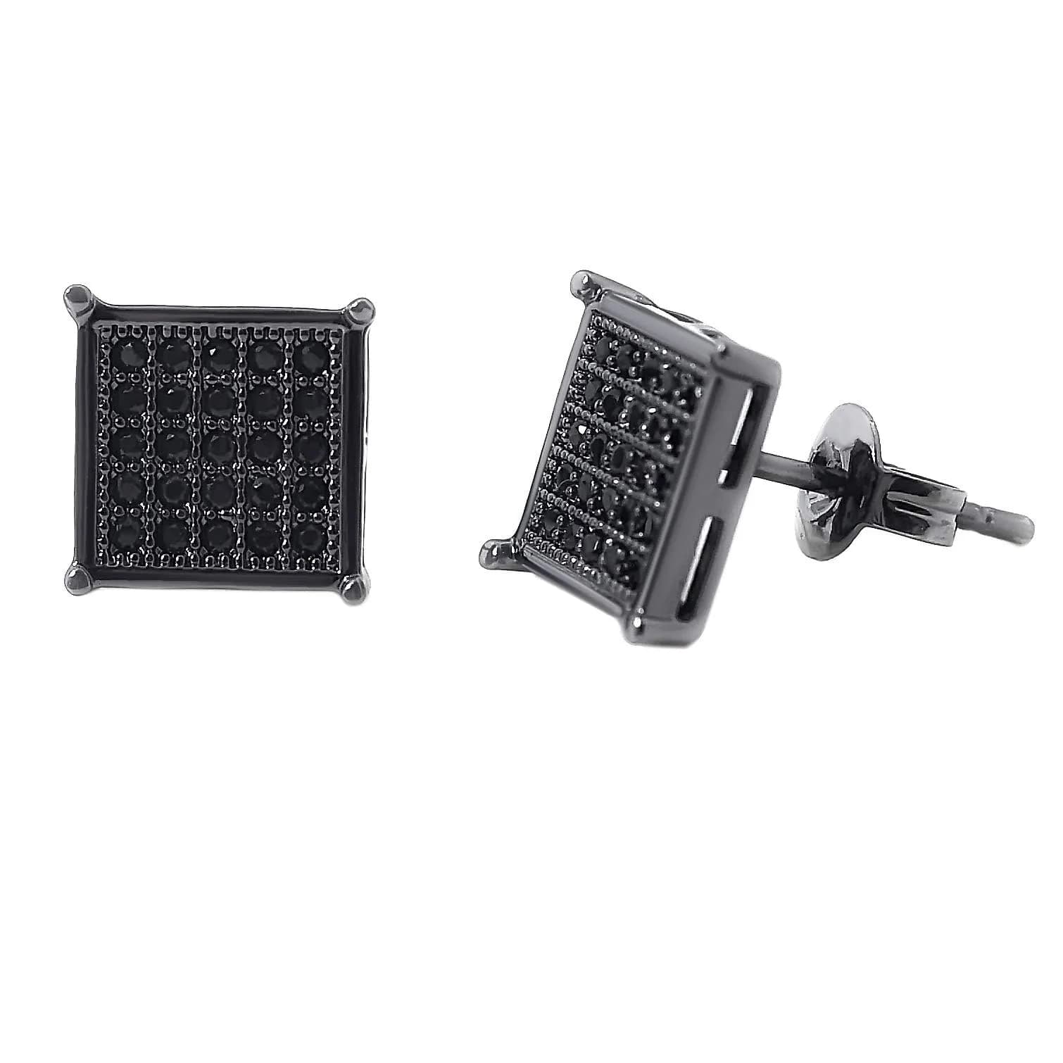 Tarsus 8mm Mens Square Earrings Black Stud Diamond Crystal | Stainless Steel