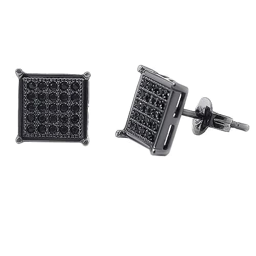 Tarsus 8mm Mens Square Earrings Black Stud Diamond Crystal | Stainless Steel thumbnail 1