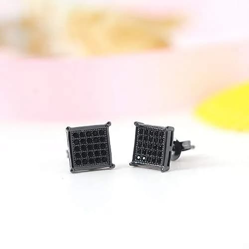 Tarsus 8mm Mens Square Earrings Black Stud Diamond Crystal | Stainless Steel thumbnail 2
