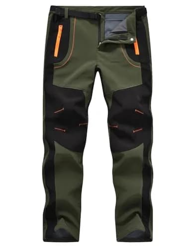 TBMPOY Men's Snow Ski Hiking Pants Waterproof Winter Fleece Lined Pants Camping Skiing Ice Fishing Pants with Belt Thick Green XL thumbnail 1