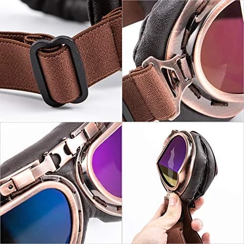 evomosa Vintage Motorcycle Goggles, Windproof Anti-Fog & Impact UV Protection Aviator Pilot Motocross Goggles, One Size, Copper | OTG Fit for Indian Roads thumbnail 7