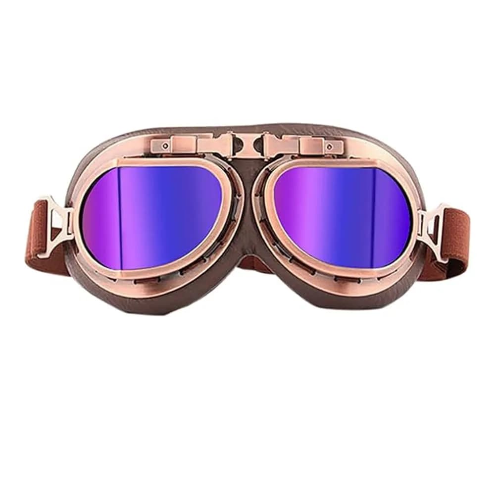 evomosa Vintage Motorcycle Goggles, Windproof Anti-Fog & Impact UV Protection Aviator Pilot Motocross Goggles, One Size, Copper | OTG Fit for Indian Roads
