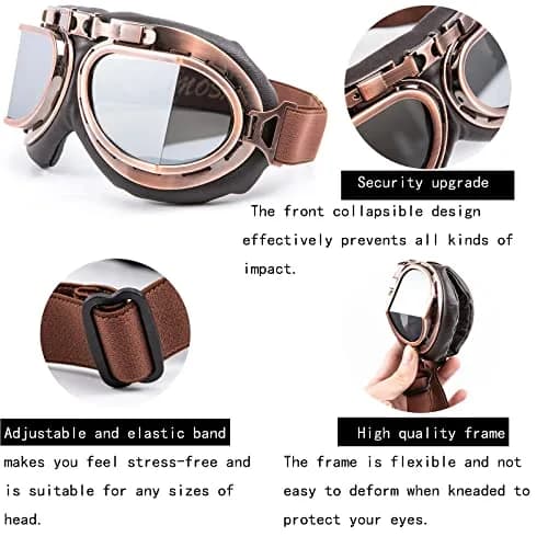 evomosa Vintage Pilot Aviator Motorcycle Goggles | 7.1 x 3.1 x 1 inch (18 x 7.9 x 2.5 cm) thumbnail 3