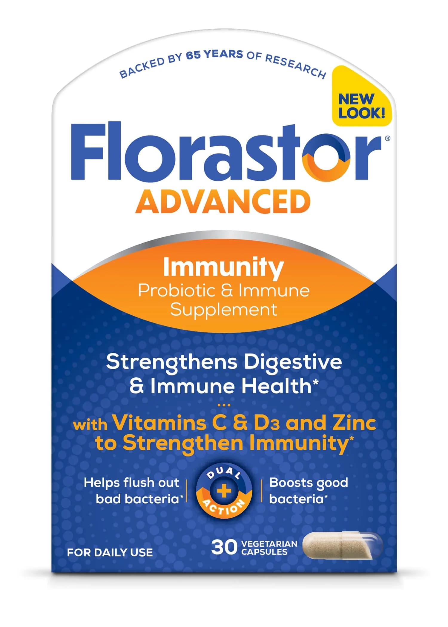 Florastor Advanced Immunity Probiotic, 30 Capsules | Supports Digestive & Immune Health — No Color