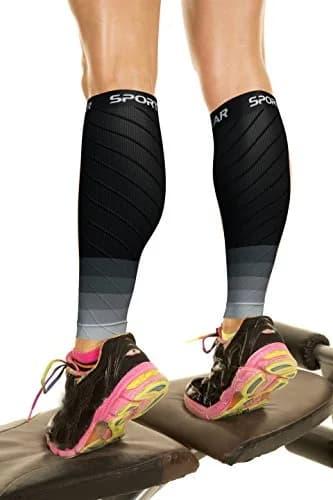 Physix Gear Calf Compression Sleeves - Shin Support for Running & Recovery (Black/Grey, S/M) | Targeted Calf Support thumbnail 1