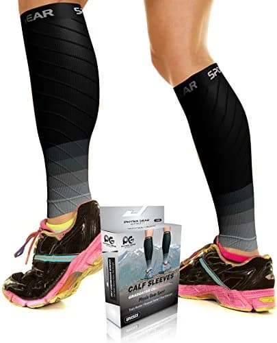 Physix Gear Calf Compression Sleeves - Shin Support for Running & Recovery (Black/Grey, S/M) | Targeted Calf Support thumbnail 5