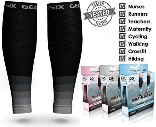 Physix Gear Calf Compression Sleeves - Shin Support for Running & Recovery (Black/Grey, S/M) | Targeted Calf Support thumbnail 6