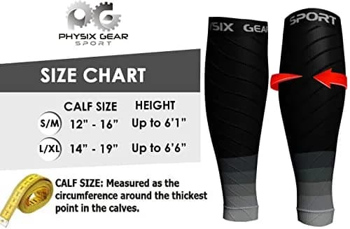 Physix Gear Calf Compression Sleeves - Shin Support for Running & Recovery (Black/Grey, S/M) | Targeted Calf Support thumbnail 2