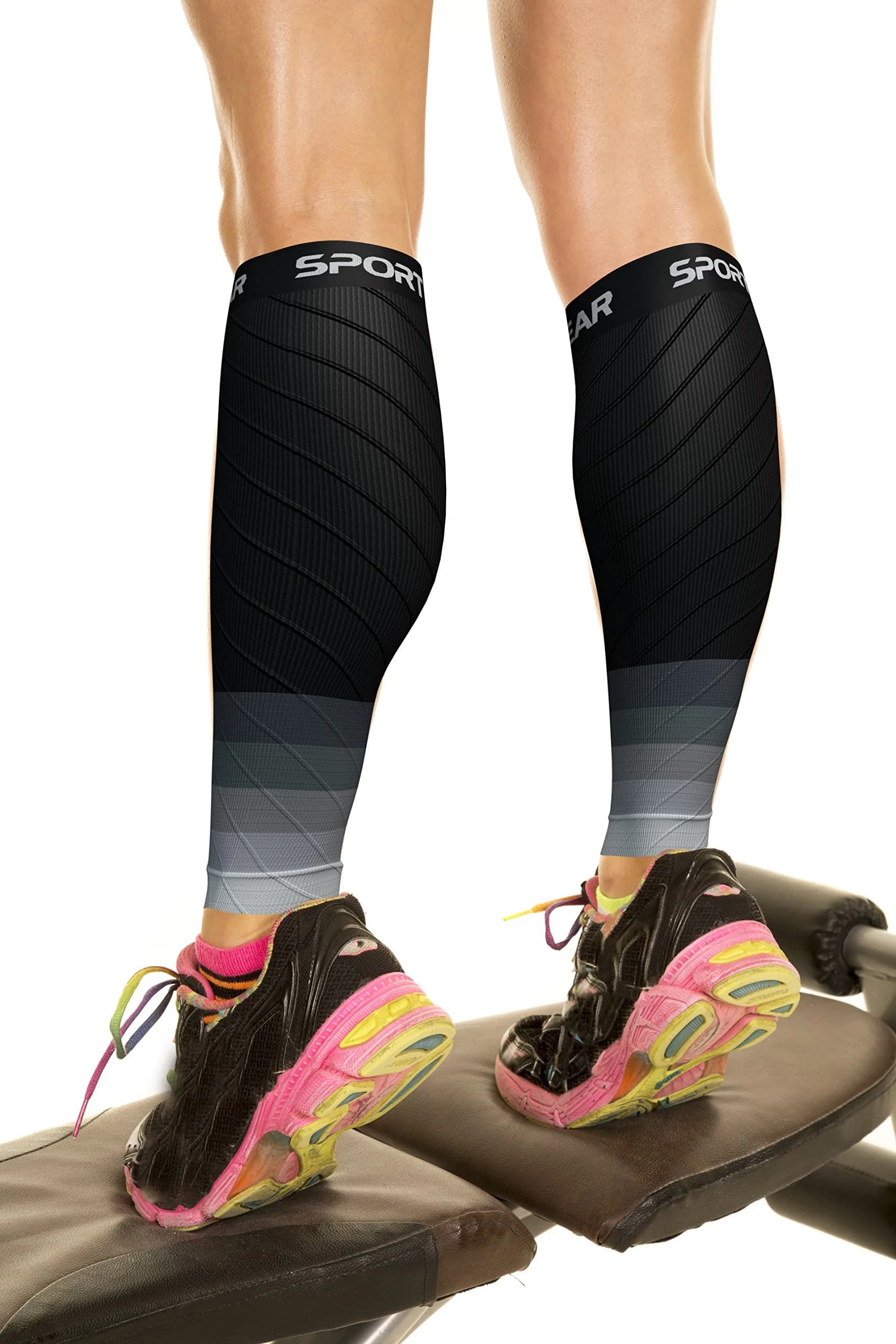 Physix Gear Calf Compression Sleeves - Shin Support for Running & Recovery (Black/Grey, S/M) | Targeted Calf Support - main product image