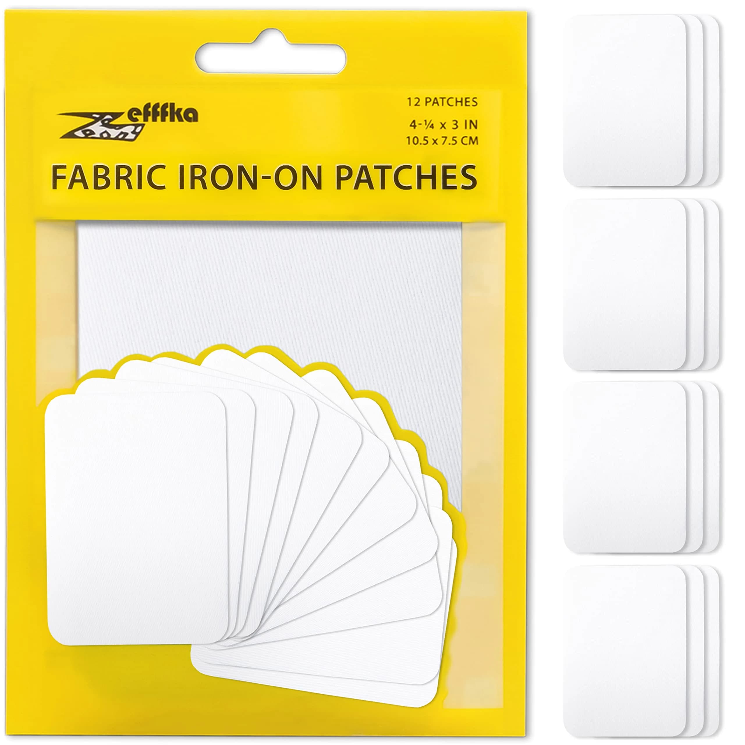 ZEFFFKA Fabric Iron-on Patches 12 pcs | 3" x 4-1/4" | Cotton, White, Strong Adhesive - main product image