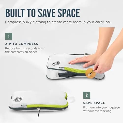TRIPPED Travel Gear Compression Packing Cubes for Carry-On Travel 2-Pack | Ultralight Ripstop Nylon with Compression Zippers thumbnail 7