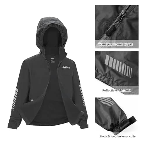 SWISSWELL Kids Rain Gear Youth Boys Rain Jacket Pants Black 14-16 Yr | Waterproof, Breathable & Reflective thumbnail 3