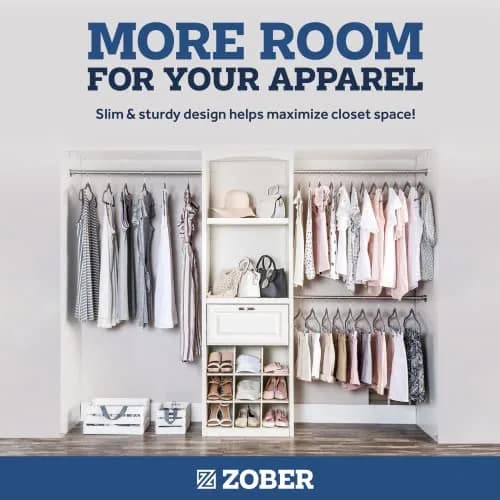 Zober Velvet Hangers 50 Pack - Heavy Duty Gray Hangers for Coats, Pants & Dress Clothes | Space Saving & Non Slip (70-120 chars) thumbnail 5