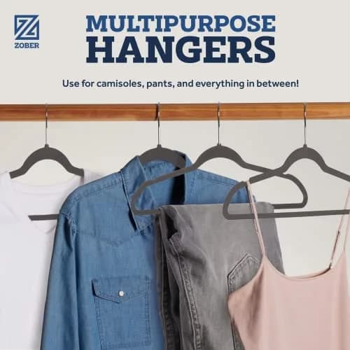Zober Velvet Hangers 50 Pack - Heavy Duty Gray Hangers for Coats, Pants & Dress Clothes | Space Saving & Non Slip (70-120 chars) thumbnail 6