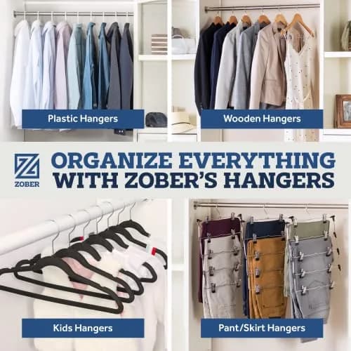 Zober Velvet Hangers 50 Pack - Heavy Duty Gray Hangers for Coats, Pants & Dress Clothes | Space Saving & Non Slip (70-120 chars) thumbnail 9