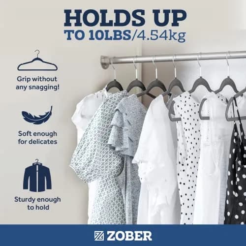 Zober Velvet Hangers 50 Pack - Heavy Duty Gray Hangers for Coats, Pants & Dress Clothes | Space Saving & Non Slip (70-120 chars) thumbnail 4
