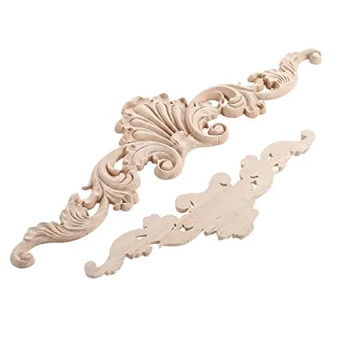 MUXSAM Wooden Flower Carvings Appliques 20x5cm | Vintage Furniture Decor thumbnail 2