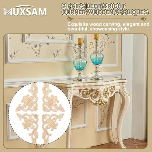 MUXSAM Wood Carved Appliques 20x10cm (7.87"x3.94") | Authentic European Style Furniture Accents thumbnail 4