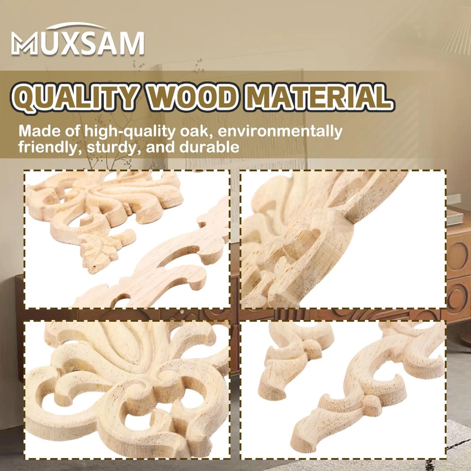 MUXSAM Wood Carved Appliques 20x10cm (7.87"x3.94") | Authentic European Style Furniture Accents - view 5