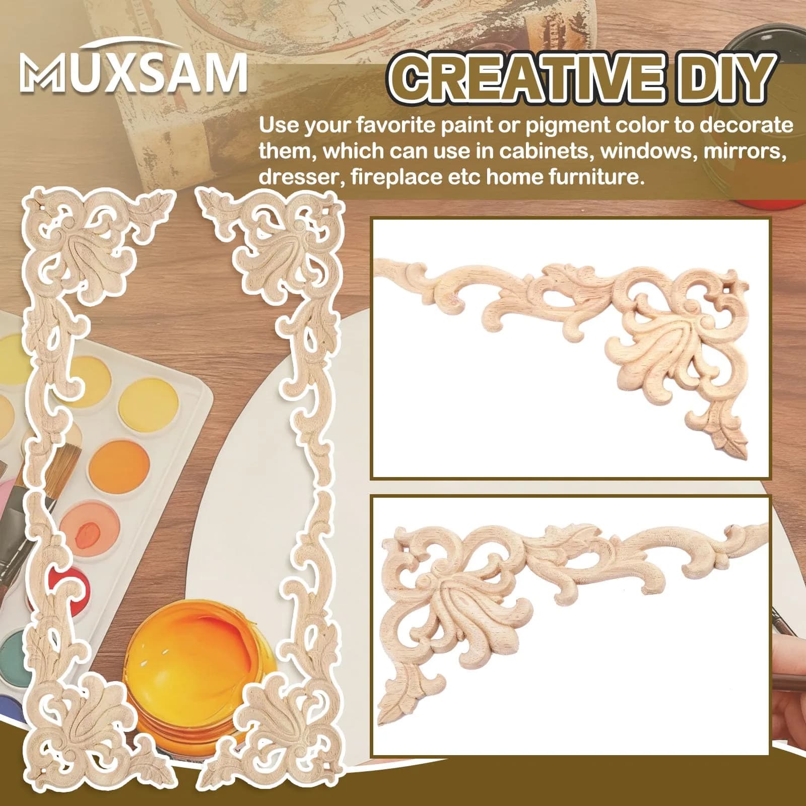 MUXSAM Wood Carved Appliques 20x10cm (7.87"x3.94") | Authentic European Style Furniture Accents - view 7