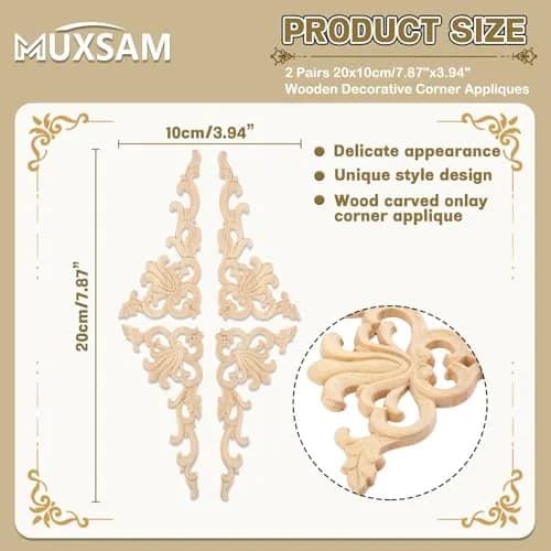 MUXSAM Wood Carved Appliques 20x10cm (7.87"x3.94") | Authentic European Style Furniture Accents thumbnail 2