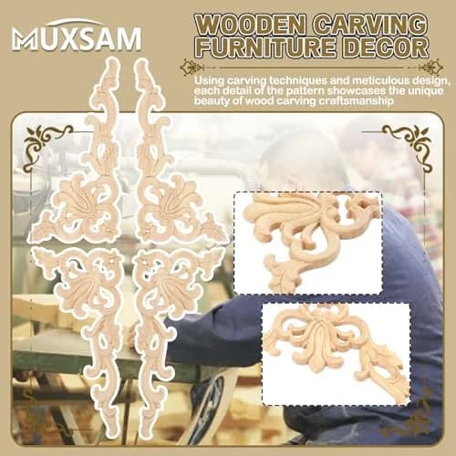 MUXSAM Wood Carved Appliques 20x10cm (7.87"x3.94") | Authentic European Style Furniture Accents thumbnail 3