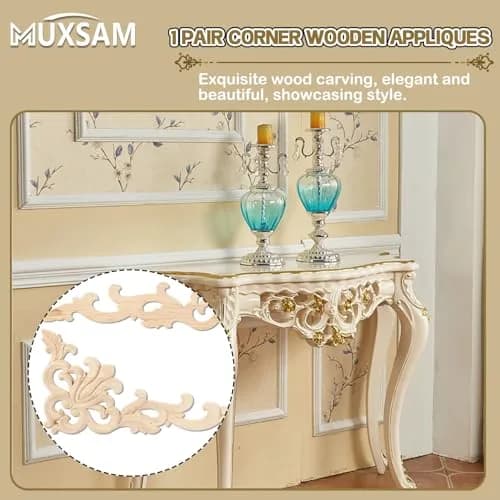 MUXSAM Wood Carved Appliques Onlays 20cm x 10cm (7.87" x 3.94") | European Style Furniture Corner Decals thumbnail 4