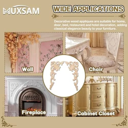 MUXSAM Wood Carved Appliques Onlays 20cm x 10cm (7.87" x 3.94") | European Style Furniture Corner Decals thumbnail 6