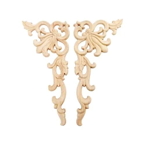 MUXSAM Wood Carved Appliques Onlays 20cm x 10cm (7.87" x 3.94") | European Style Furniture Corner Decals thumbnail 1