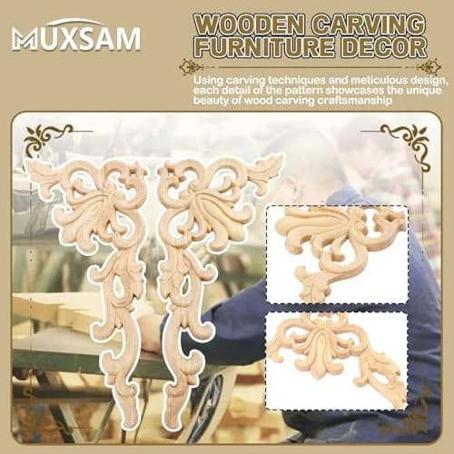 MUXSAM Wood Carved Appliques Onlays 20cm x 10cm (7.87" x 3.94") | European Style Furniture Corner Decals thumbnail 3
