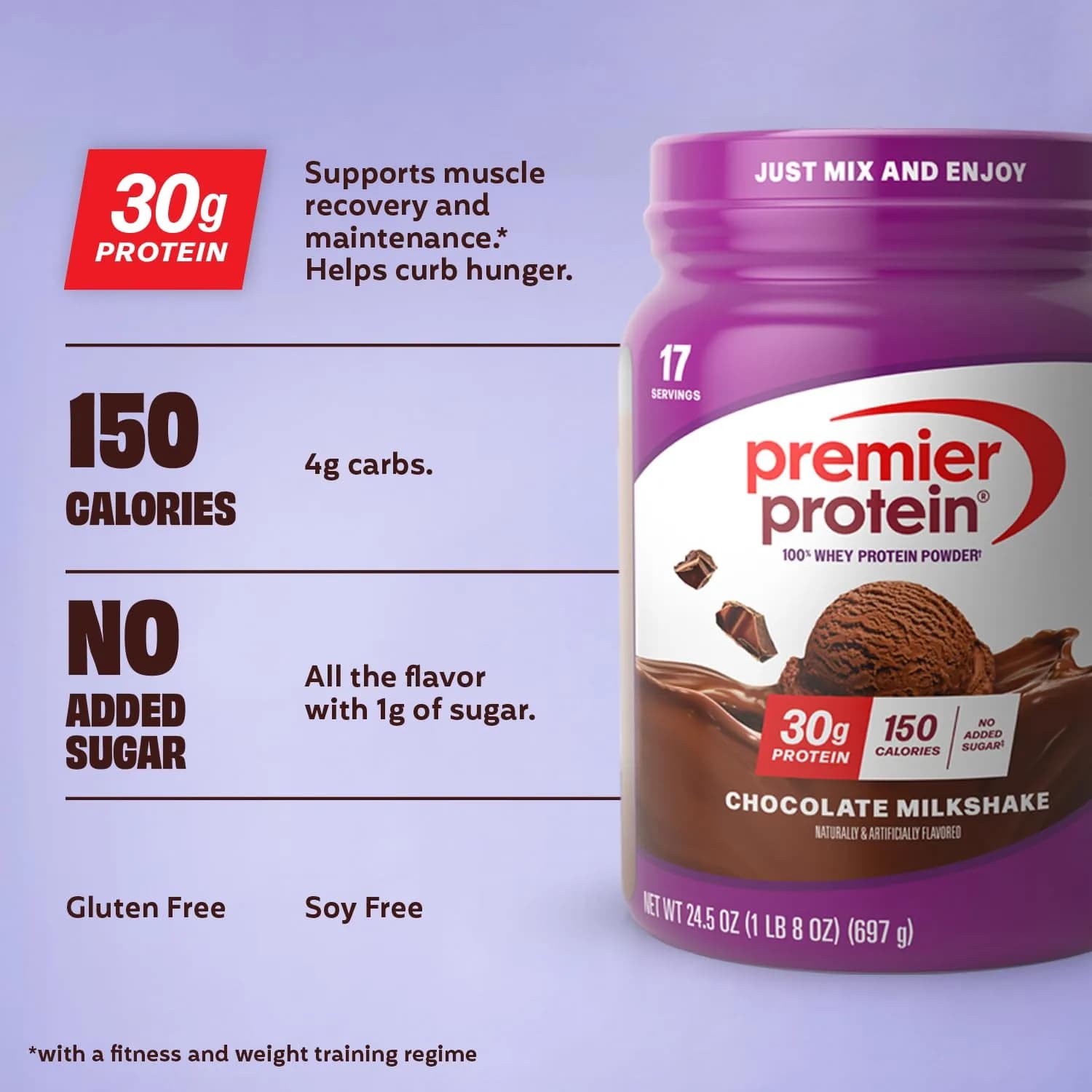Premier Protein Chocolate Milkshake Powder, 1.53 lb Tub | Macro-Friendly Protein Fuel - view 2