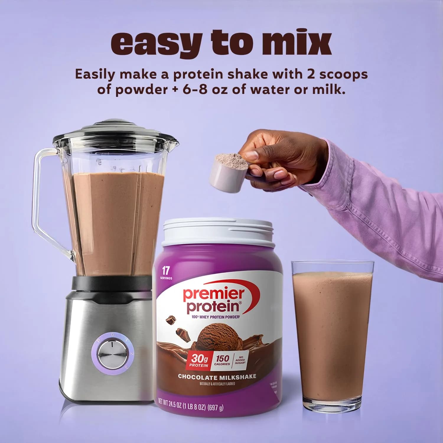 Premier Protein Chocolate Milkshake Powder, 1.53 lb Tub | Macro-Friendly Protein Fuel - view 3