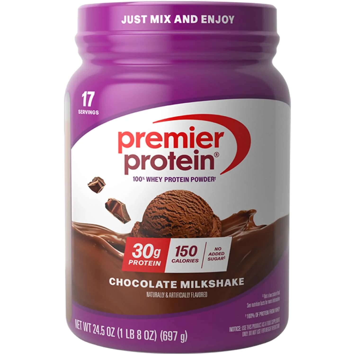 Premier Protein Powder Chocolate Milkshake 30g Protein 1g Sugar 1lb 14oz (2.62 lb) | Delicious Macro-Friendly Fuel — Chocolate