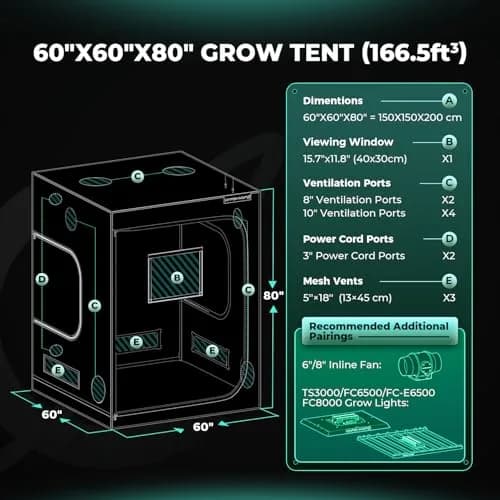 MARS HYDRO 5x5x6.67 ft Grow Tent | 1680D Mylar Fabric, 70kg Capacity, Indoor Plant Growing thumbnail 9