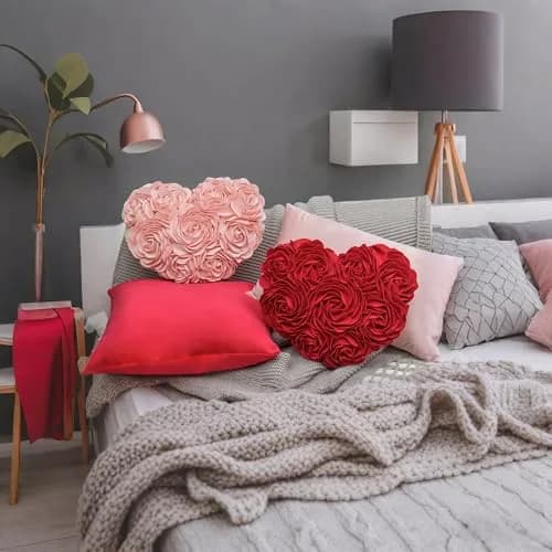 JWH Heart Flower Throw Pillow Cover 14x16 Inches | Pink Floral Accent Cushion for Sofa & Bed thumbnail 4