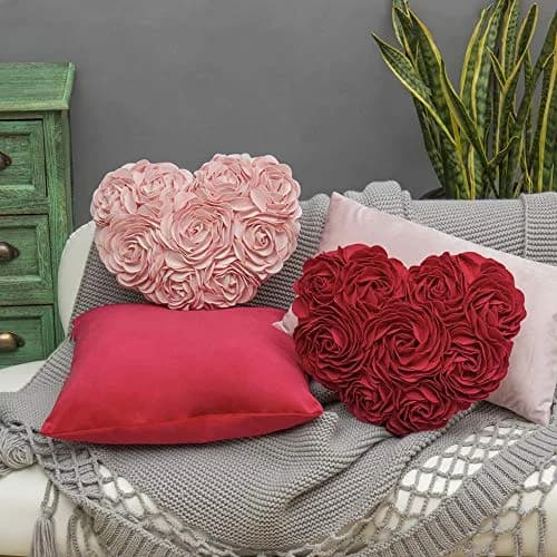 JWH Heart Flower Throw Pillow Cover 14x16 Inches | Pink Floral Accent Cushion for Sofa & Bed thumbnail 6